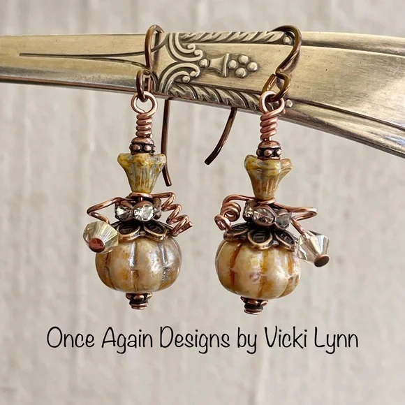 Hand Crafted “Pumpkin Crème Brûlée” Dangle Earrings - Picture 3 of 12